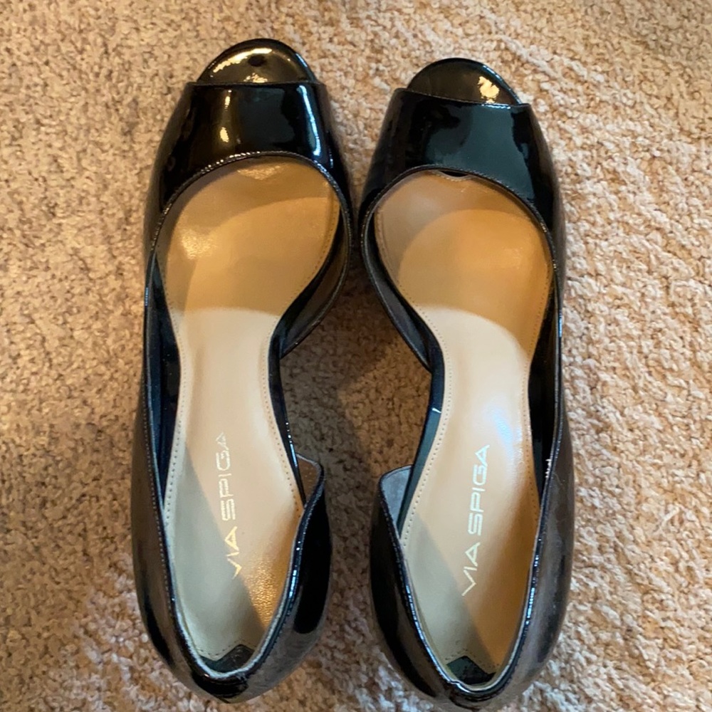Via Spiga Black Peep Toe Platform Heels